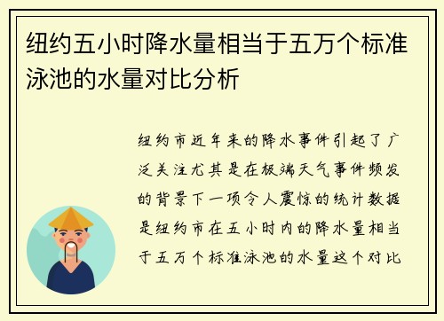 纽约五小时降水量相当于五万个标准泳池的水量对比分析